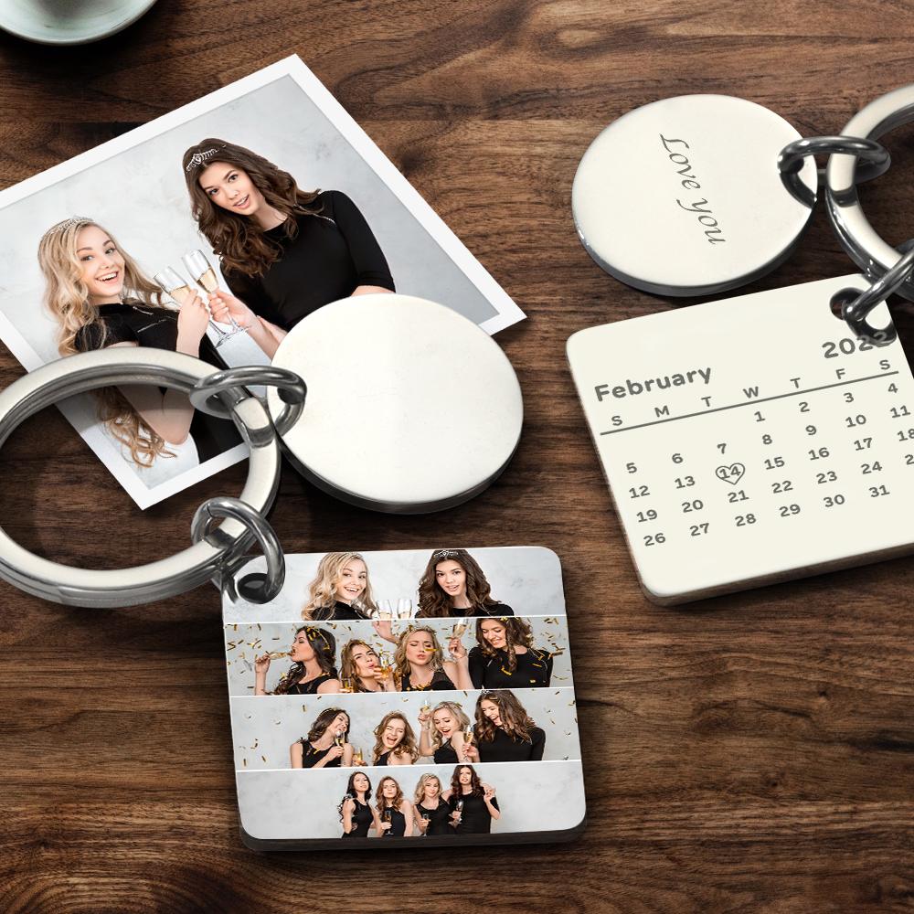 Personalized Custom Photo Engraved Calendar Collage Photo Painting Keyring