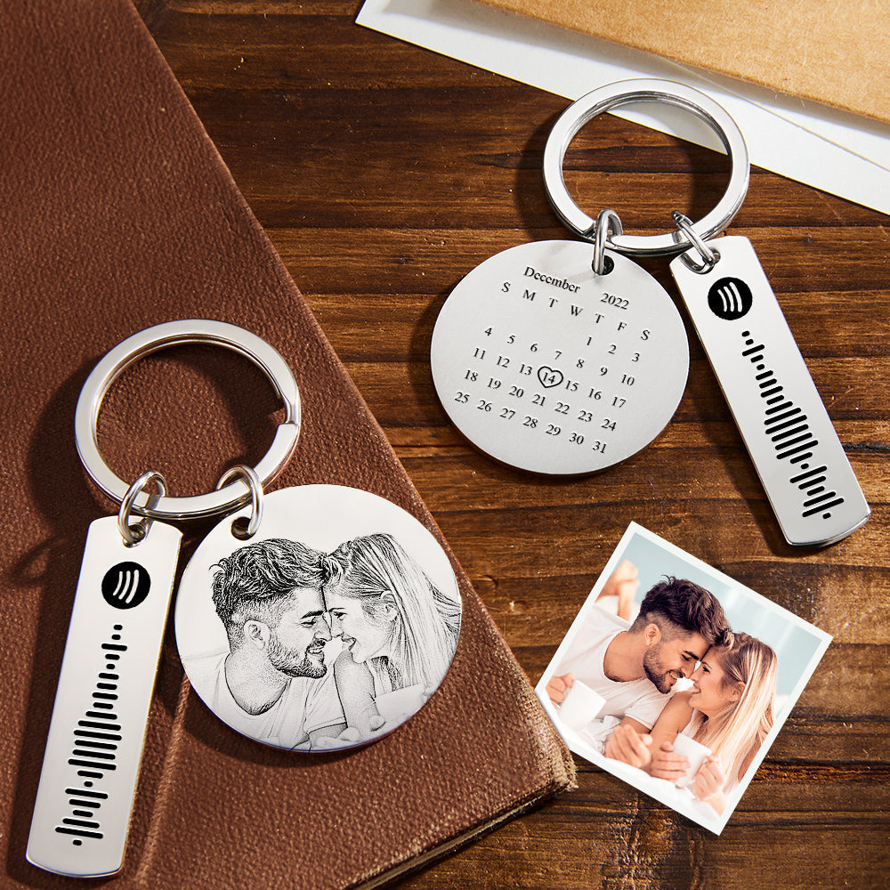 Custom Photo Calendar Spotify Keychain Personalized Stainless Steel Keychain Gift for Lover - Myphotomugs