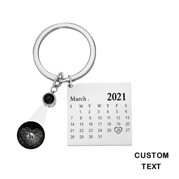 Custom Photo Projection Keychain Personalized Calendar Key Ring Anniversary Gift - Myphotomugs