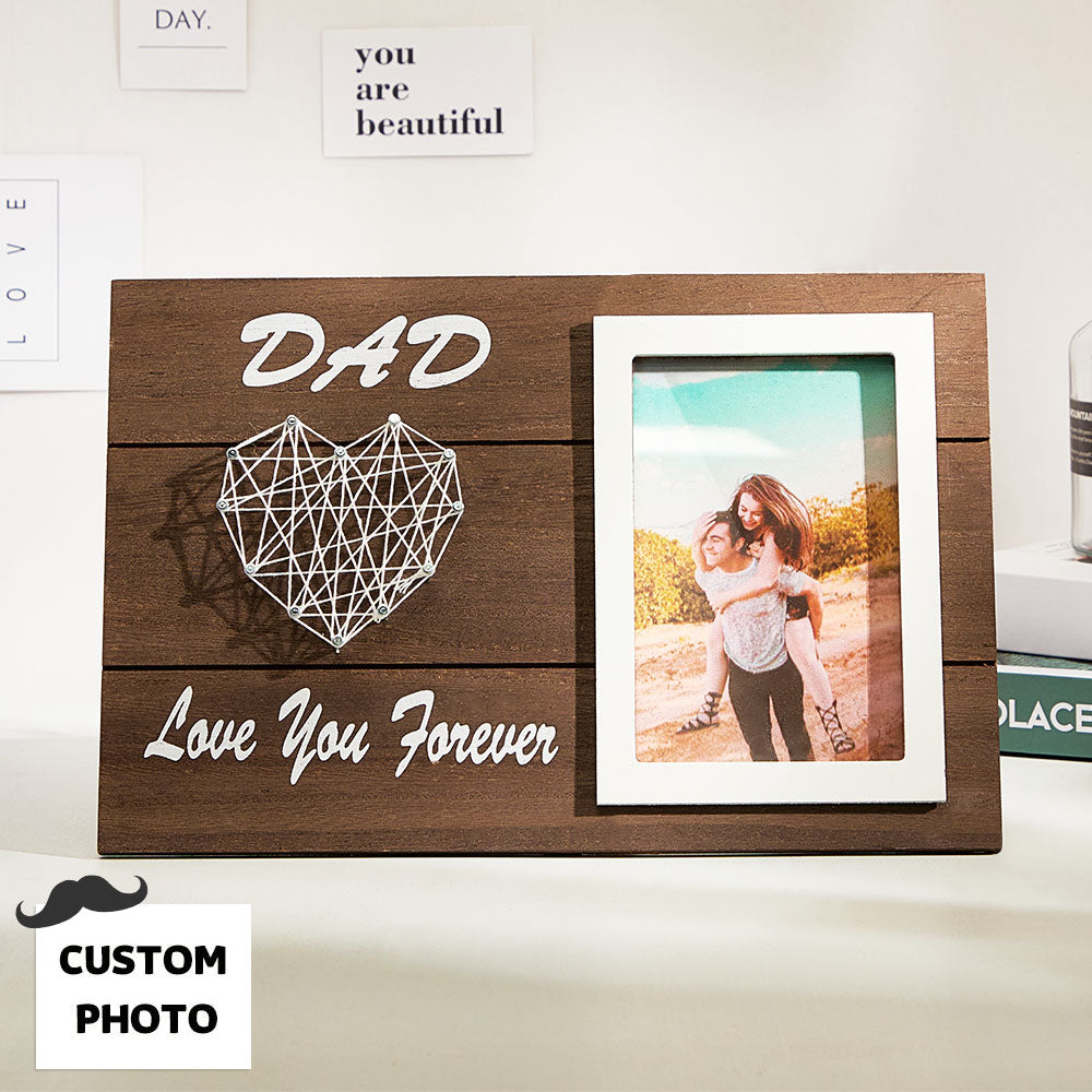 Personalized Heart String Picture Frame Dad Love You Forever Wooden Decoration Father's Day Gifts - Myphotomugs