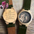 Wocustom-men's Engraved Bamboo Photo Watch Dark Green Leather Strap 40mm