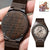 Custom Engraved Wooden Photo Watch Leather Strap 45mm Gift For Husband