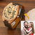 custom-men's Engraved Wooden Photo Watch Brown Leather Strap 45mm