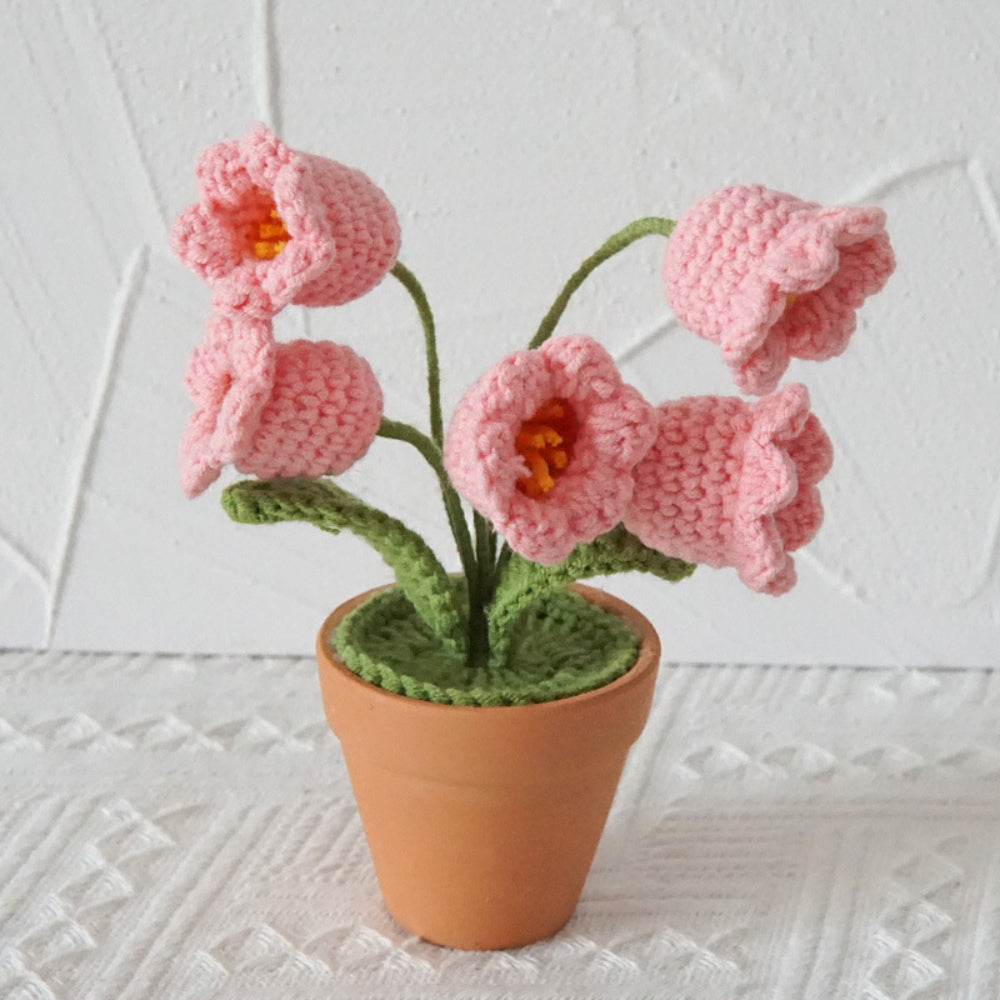 Lily of the Valley Potted Plants Completed Hand Woven Knitted Potted Plants Gift for Handicraft Lover - Myphotomugs