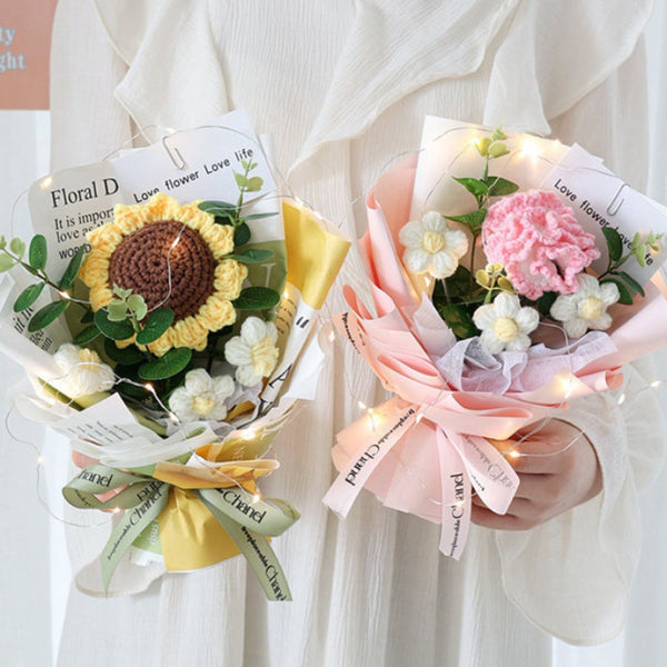 Crochet Flowers Bouquet Handmade Knitted Bouquet with Light Strip Gift for Teacher Mother Lover - Myphotomugs
