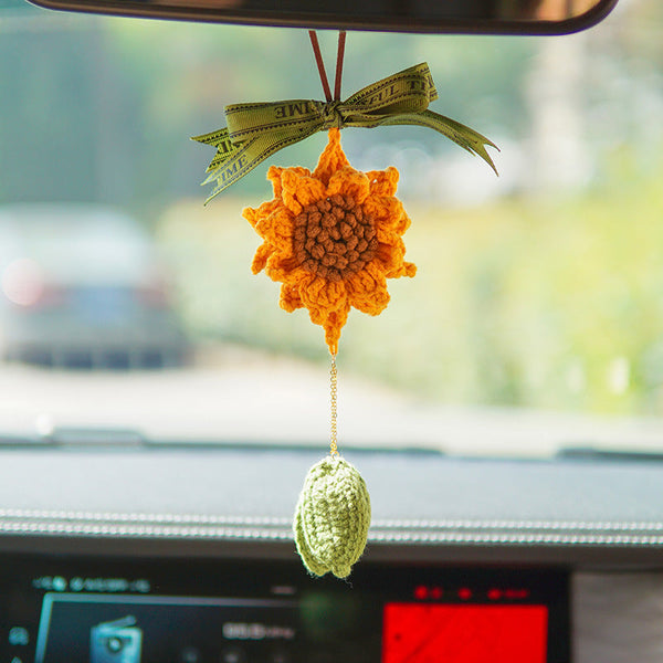 Crochet Sunflower Knitted Flowers Car Mirror Hanging Accessories - Myphotomugs