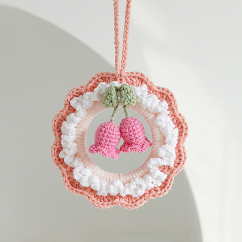 Crochet Flower Car Mirror Hanging Plant Knitted Flowers Car Decor Accessories - Myphotomugs
