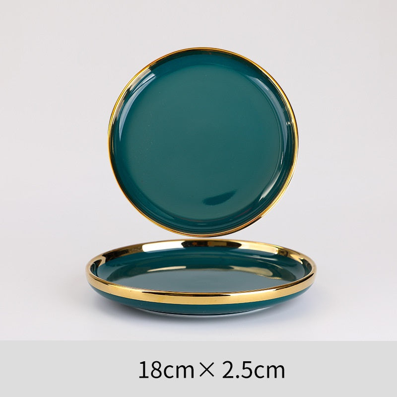 Ceramic Peacock Green Dinner Plate and Gold Edge Dinner Plate Decorate Family Gifts