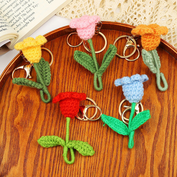 Crochet Flower Keychain Creative Tulip Handmade Knitted Keychain Gift for Her - Myphotomugs