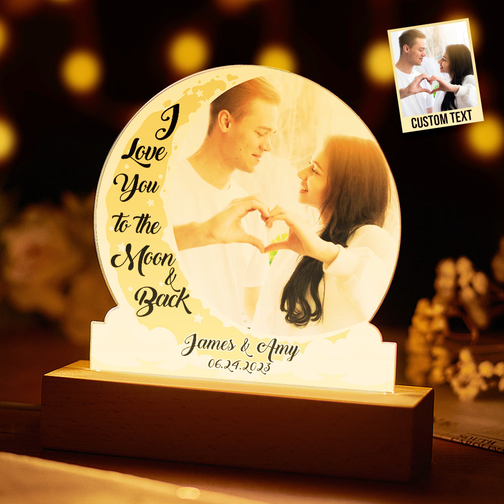 Personalized Photo Light LED Lamp for Lover with Custom Name I Love You to the Moon and Back - Myphotomugs