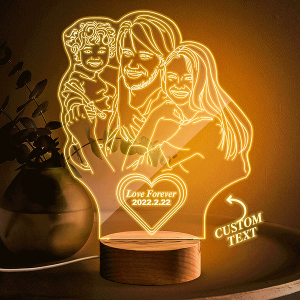 Custom Heart-shaped Engraved 3D Photo Lamp Led Personalized Night Light Gift for Family
