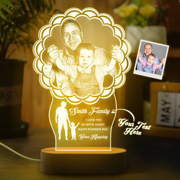 Custom Photo Father Child Lamp Personalized Engraved 7 Colors Acrylic Night Light Father's Day GIfts - Myphotomugs