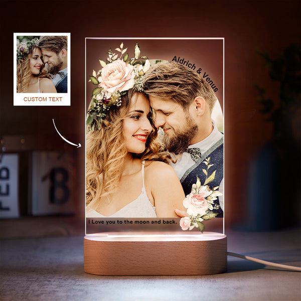 Custom Photo Print with Flowers Colorful Lamp Personalized Acrylic Night Light Engagement Gift - Myphotomugs