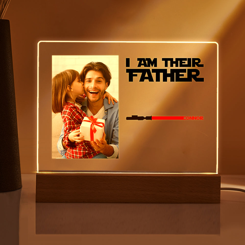 Personalized I Am Their Father Night Light Photo Acrylic Light Saber Plaque Father's Day Gifts - Myphotomugs