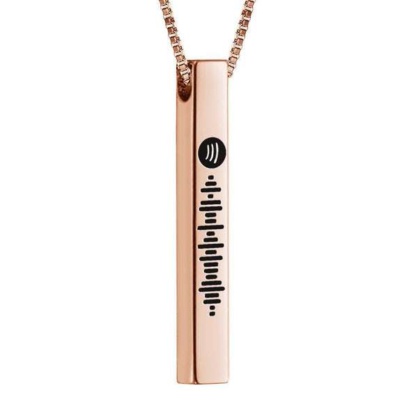 Spotify Code Music Necklace Custom 3D Engraved Vertical Bar Necklace Stainless Steel Rose Gold