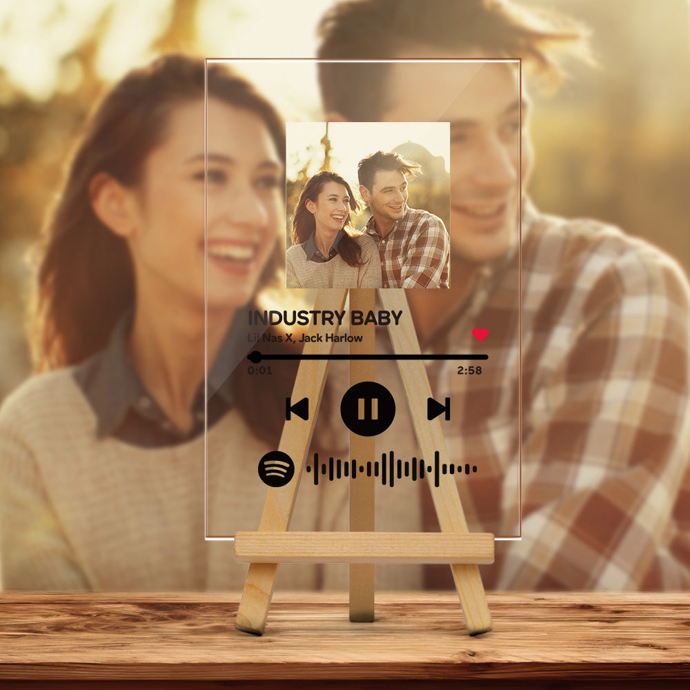 Spotify Acrylic Glass Art Custom Photo Scannable Music Plaque With Wooden Stand Best Photo Gift For Boyfriend/Grilfriend