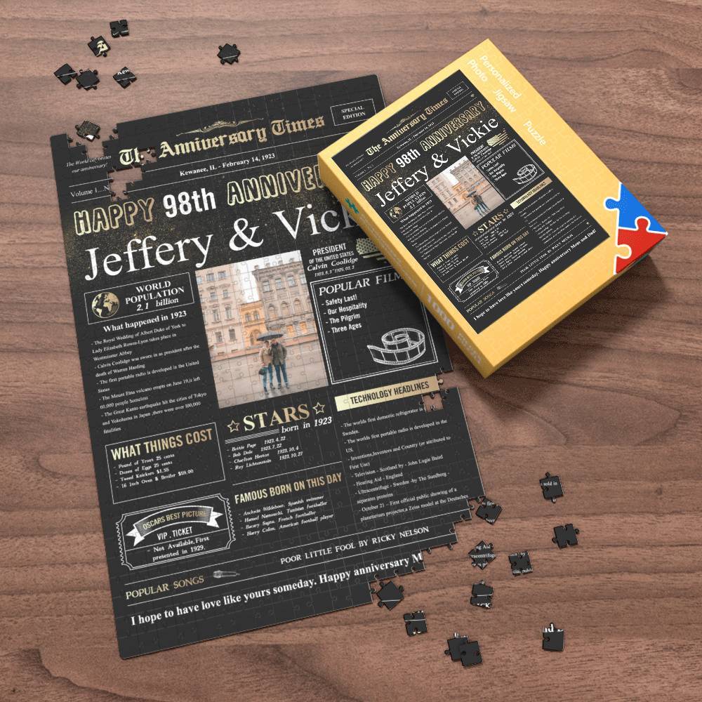 100 Years History News Custom Photo Jigsaw Puzzle Newspaper Decoration 98th Anniversary Gift  98th Birthday Gift Back in 1923