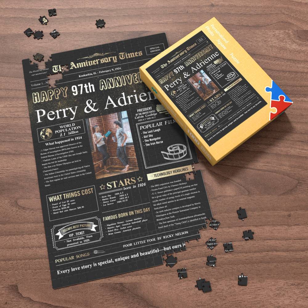 100 Years History News Custom Photo Jigsaw Puzzle Newspaper Decoration 97th Anniversary Gift  97th Birthday Gift Back in 1924