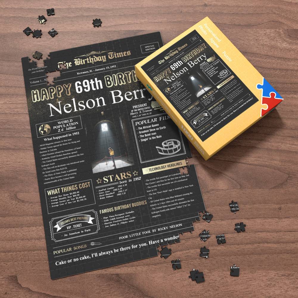 100 Years History News Custom Photo Jigsaw Puzzle Newspaper Decoration 69th Anniversary Gift  69th Birthday Gift Back in 1952