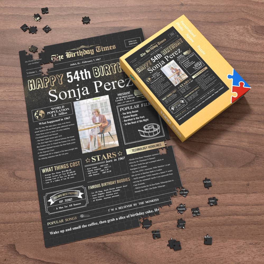 100 Years History News Custom Photo Jigsaw Puzzle Newspaper Decoration 54th Anniversary Gift  54th Birthday Gift Back in 1967