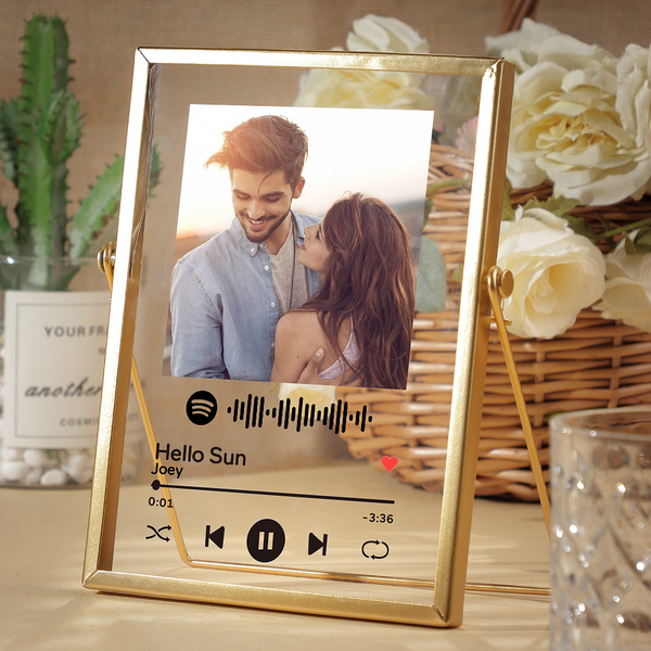 Personalized Spotify Code Music Plaque Spotify Acrylic Scannable Glass Art Spotify Plaque with Golden Frame Luxury Home Decoration For Family